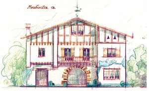 Boceto arquitectónico original de la fachada de Villa Alaidi